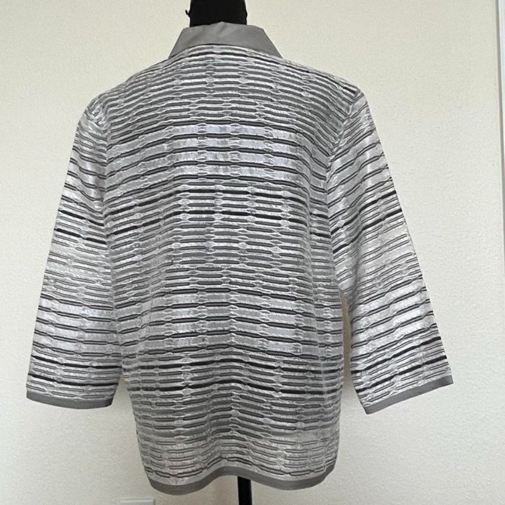 Lafayette 148 New York Gray Shimmer Stripe Open Open Jacket Lightweight sz M - Picture 3 of 11